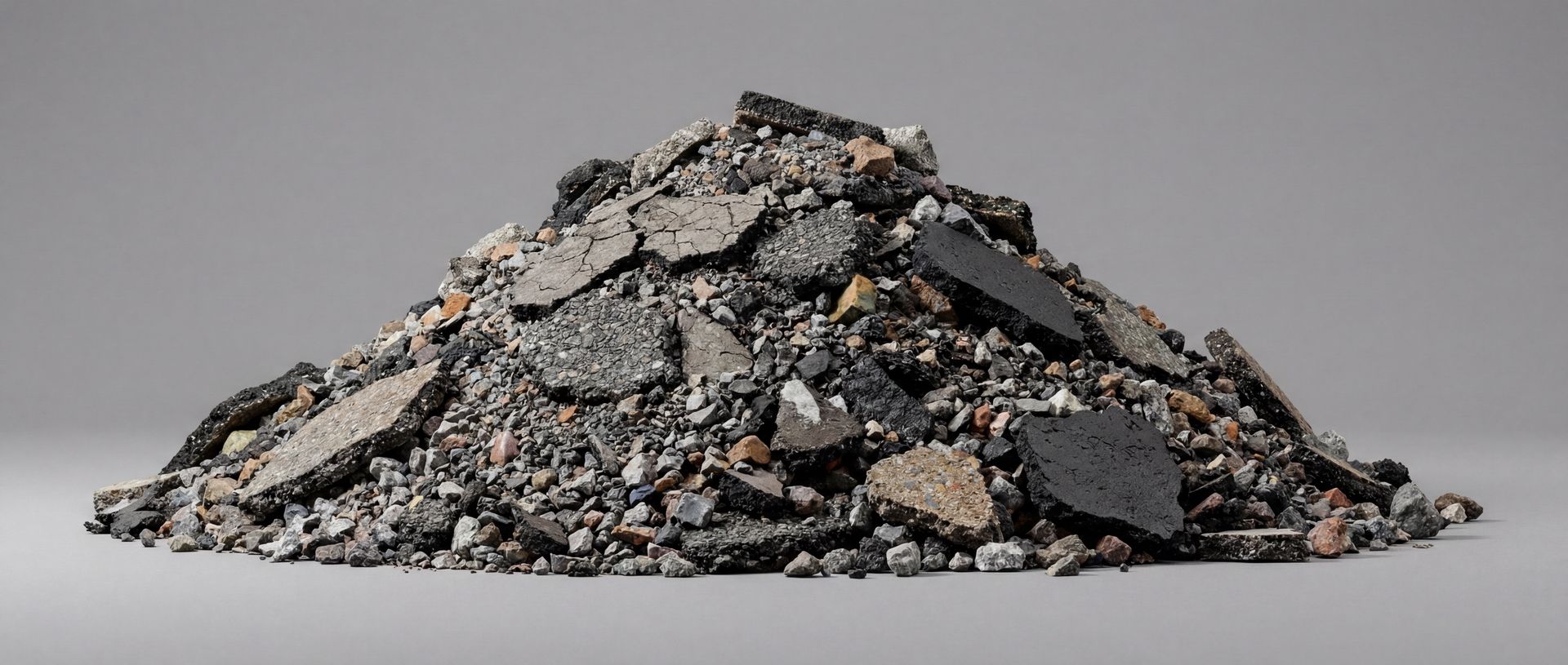 Straßenaufbruch und Bitumen richtig entsorgen Ein Haufen mit Straßenaufbruch, bestehend aus zerbrochenen Asphalt- und Betonteilen.